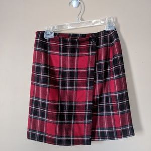 Black and Red Checked Wool Wrap Skirt